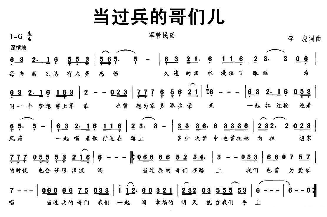 《当过兵的哥们儿》简谱