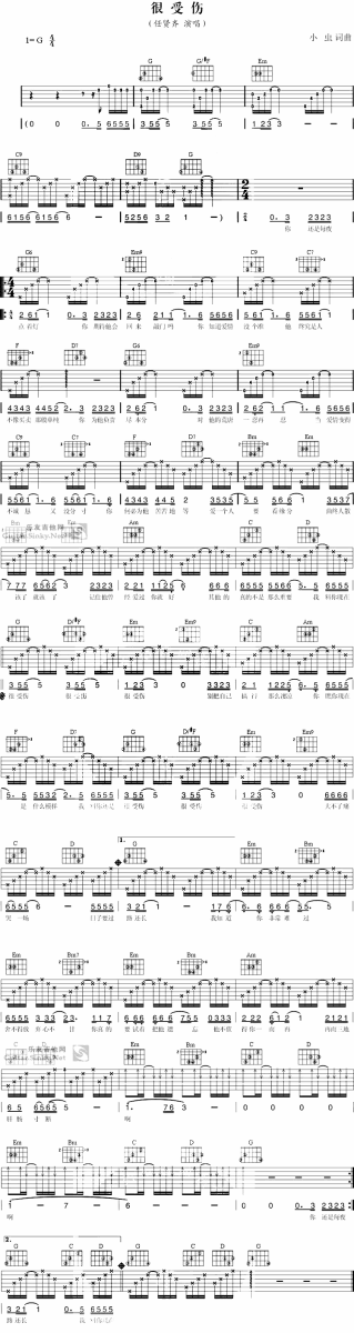 任贤齐《很受伤》吉他谱/六线谱
